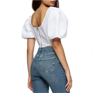 Topshop Tops Topshop White Cropped Corset Puff Sleeve Top With